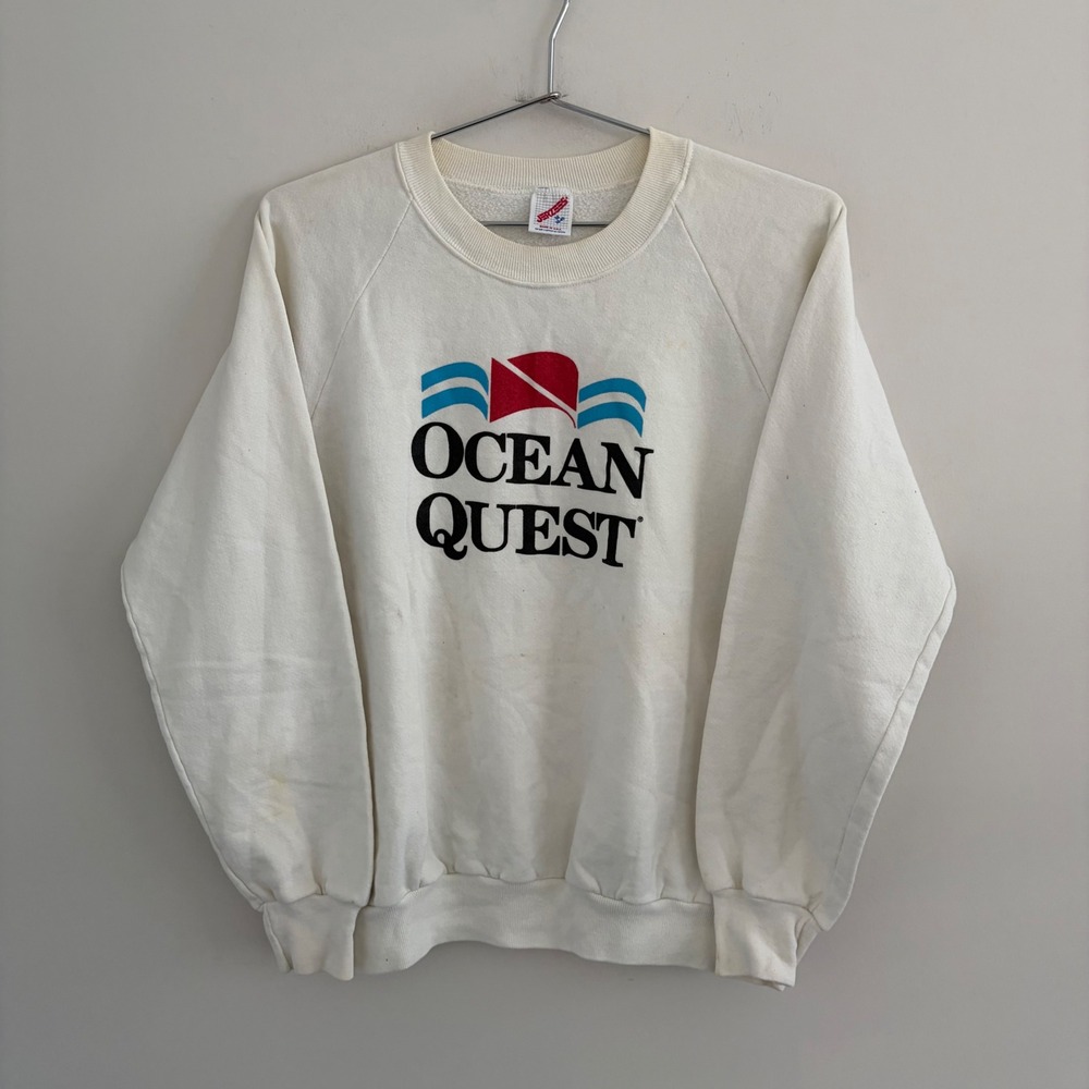 Vintage Jerzees Ocean Quest Scuba Diving Sweatshirt White Medium